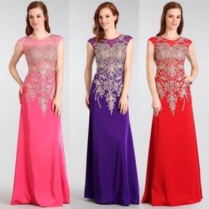1572 Pink or Purple or Red Gold Lace Dress